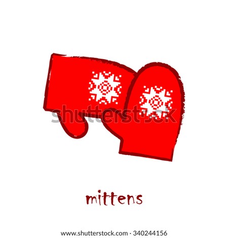 Winter clothes. Mittens with embroidery (red)