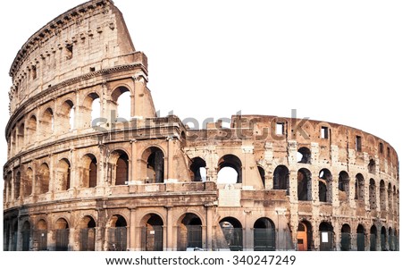 Colosseum in Rome, Italy isolated white,  Royalty-Free Stock Photo #340247249