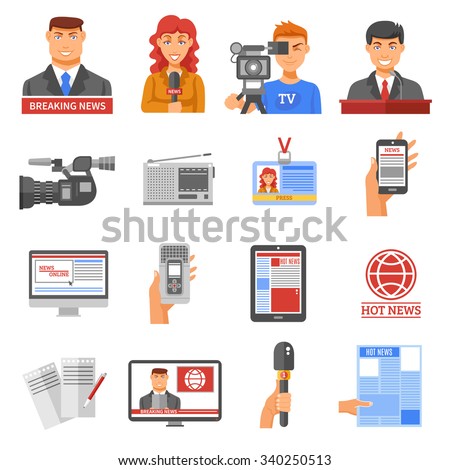  Media icons set with telecommunications radio and news symbols flat isolated vector illustration 