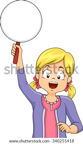 Illustration of a Little Girl Raising a Paddle to Answer a Question