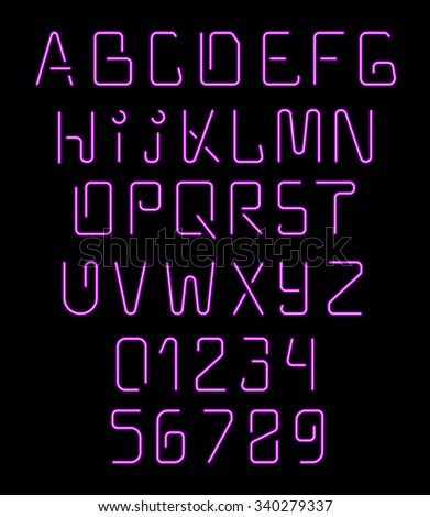 Font neon. Realistic brilliant,  Letters for signs of night for holiday decoration and design of brochures.  Alphabet nightclub. 