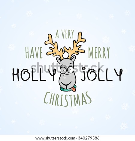 Christmas Holiday poster with deer in doodle style
