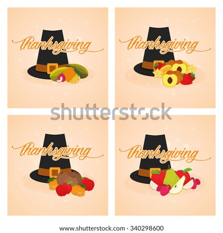 Set of colored background with text for thanksgiving day
