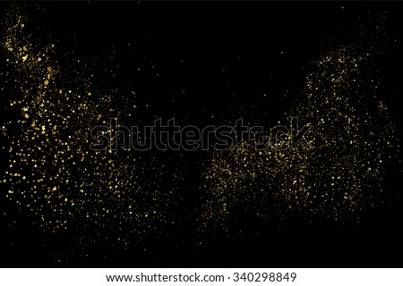 Gold glitter texture on a black background. Holiday background. Golden explosion of confetti. Golden grainy abstract  texture on a black  background. Design element. Vector illustration,eps 10. Royalty-Free Stock Photo #340298849