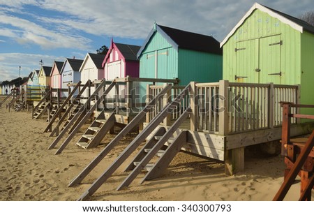 Beach huts Felixstowe seafront Suffolk
 Royalty-Free Stock Photo #340300793