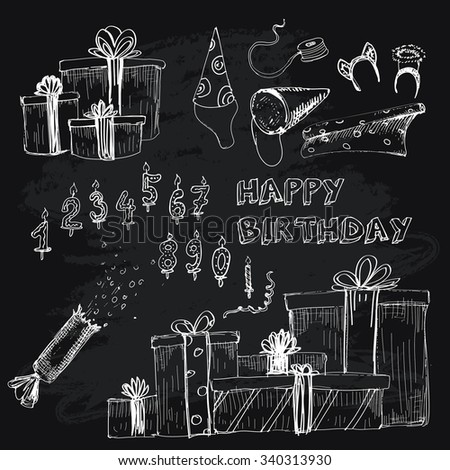 Happy birthday collection. Set of hand drawn illustrations
