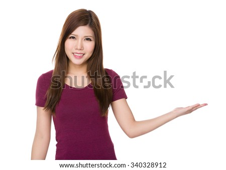 Asian Woman with hand showing blank sign