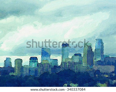 Watercolor wash effect Minneapolis skyline