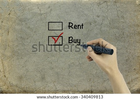Buy not rent concept on old paper background