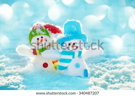 Snowman on snow. Decorations for christmas