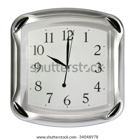 gray wall clock on the white background (10:00). (isolated)
