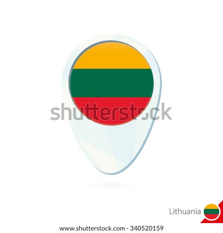 Lithuania flag location map pin icon on white background. Vector Illustration.