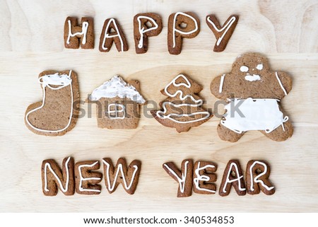 Christmas cookies on a wooden table. Happy New Year 