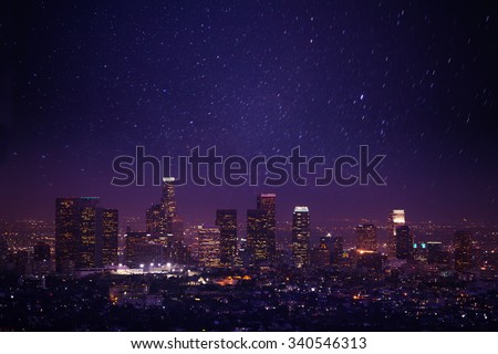 Beautiful night cityscape view of Los Angeles, US