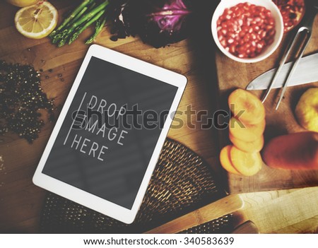 Digital Tablet Kitchen Food Vegan Copy Space Concept