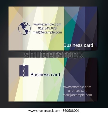 Stylish business cards with colorful straight stripes. Vector illustration. 5 x 9 cm size.