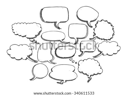 set of speech bubble in doodle style isolated on white background