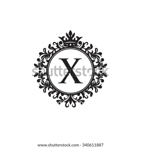 X initial logo. Luxury ornament crown logo