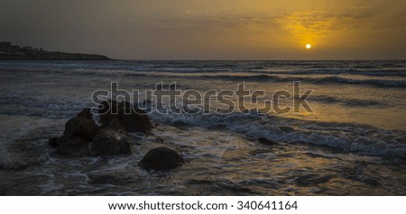 Atlantic coast of the Canary Islands at sunrise, Fuerteventura,