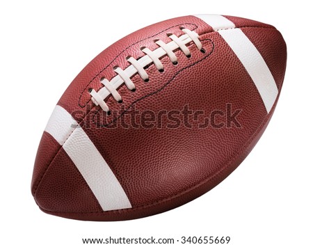 American college high school junior striped football isolated on white background diagonal in frame without shadow Royalty-Free Stock Photo #340655669