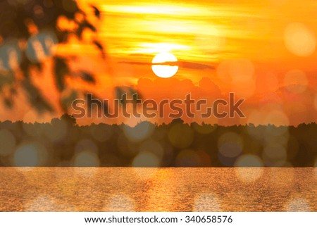sunset and boken at river background