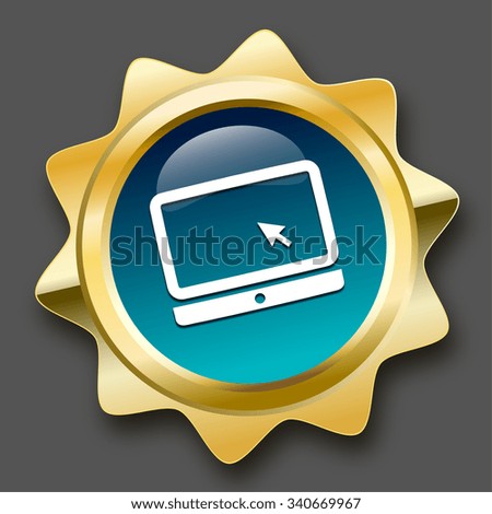 Free Wifi guaranteed seal or icon with laptop symbol. Glossy golden seal or button.