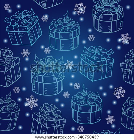 Congratulatory seamless pattern with gift boxes with bows with surprises like wrapping paper