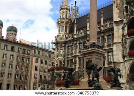 Munich city, germany and famous Marienplatz 
