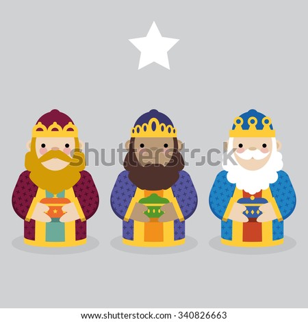 Card / Background / The Three Wise Men in line with gifts to Jesus and a star that guide them