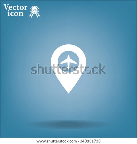 Illustration of a map mark icon with a plane