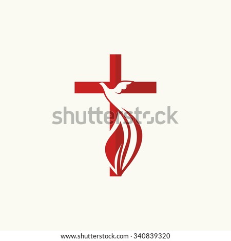 Church logo. Cross and dove, symbol of the Holy Spirit Royalty-Free Stock Photo #340839320
