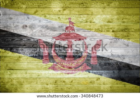 A vignetted background image of the flag of Brunei painted onto wooden boards of a wall or floor.