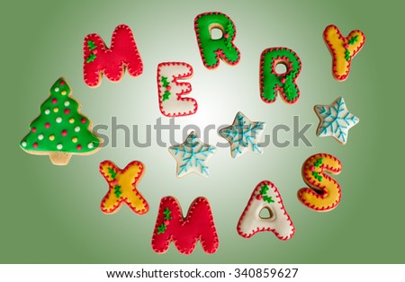 Gingerbread Merry Christmas decorated colored
