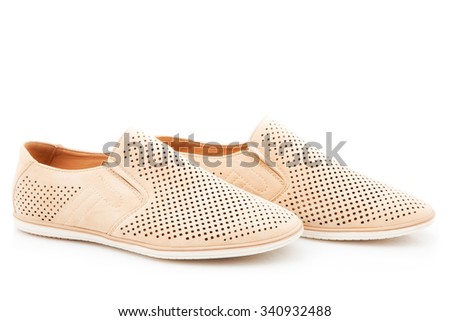 Mens beige, elegant shoes, nubuck on a white background