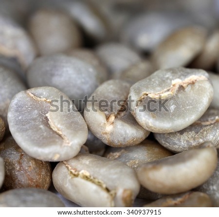 Extreme closeup of raw coffee beans