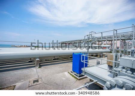 equipment and pipeline in oil refinery in clear sky