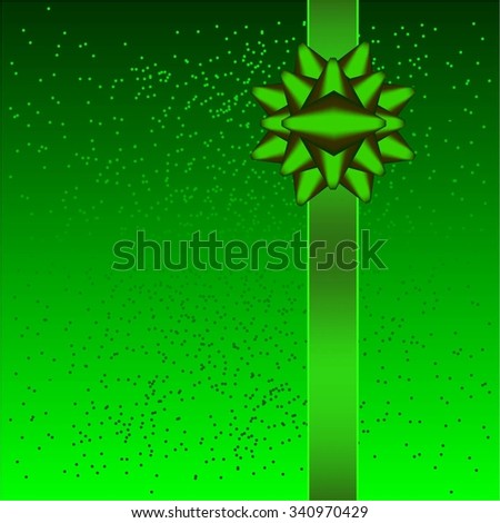 Vector illustration of Green bow on a green background with sparkles