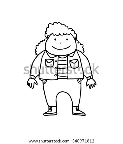 cartoon fat curly hair girl isolated on white background 