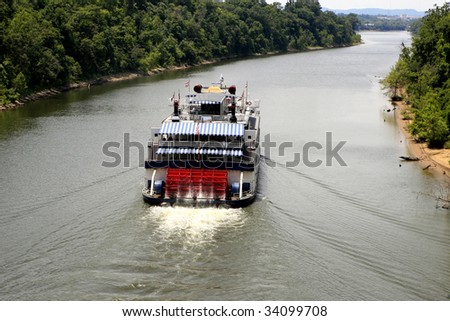 Sternwheeler , heading downstream on the Cumberland River Royalty-Free Stock Photo #34099708