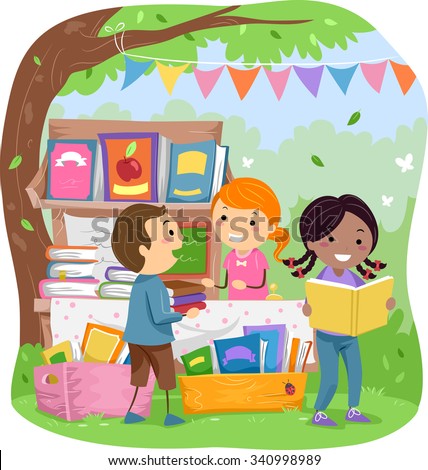 Stickman Illustration of Kids Selling Books in a Park