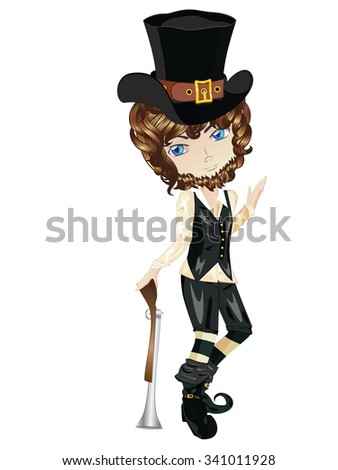 Illustration of a cartoon boy dressed in a pilgrim costume.