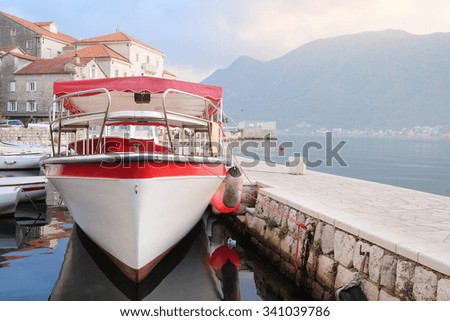 The image of boat in a Kotor  bay, Montenegro