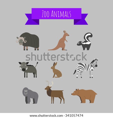 Set of Vector Zoo Wild Animals