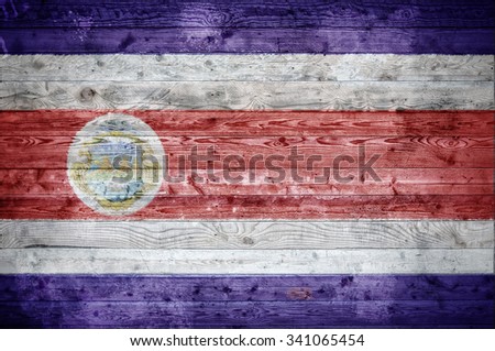 A vignetted background image of the flag of Costa Rica painted onto wooden boards of a wall or floor.
