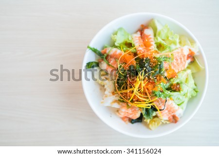 Soft focus on Shrimp salad japanese style food - HDR Merge 3 Photos Processing