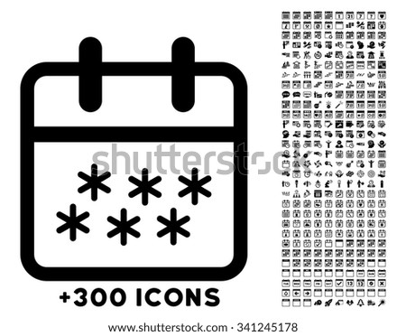 Winter Day vector icon with additional 300 date and time management pictograms. Style is flat symbols, black color, rounded angles, white background.