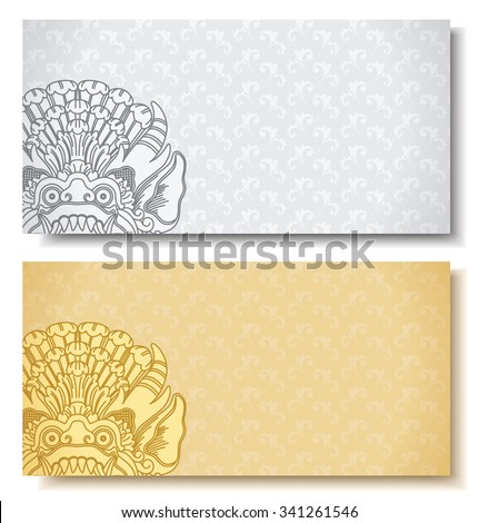 Set of horizontal banners. Balinese traditional ornament. Siver and gold background EPS 10.