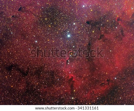 Elephant's Trunk Nebula IC1396 with Galaxy,Open Cluster,Globular Cluster, stars and space dust in the universe long expose.