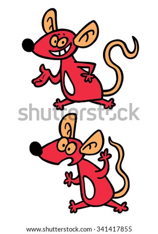 Red funny mouse for children illustration smile and shock