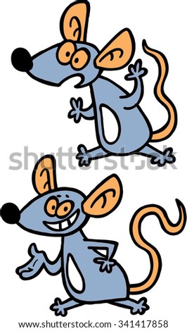 Grey funny mouse for children illustration smile and shock